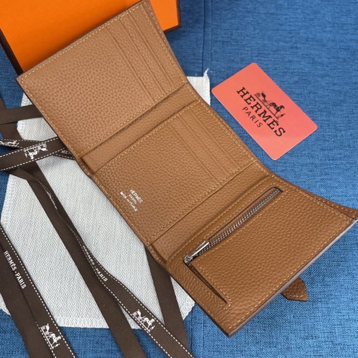 Hermes Togo 皮 純色牛皮口袋三折錢夾 10*12CM-4