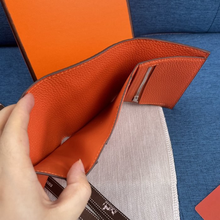 Hermes Togo 皮 橙色牛皮口袋三折錢夾 10*12CM-2