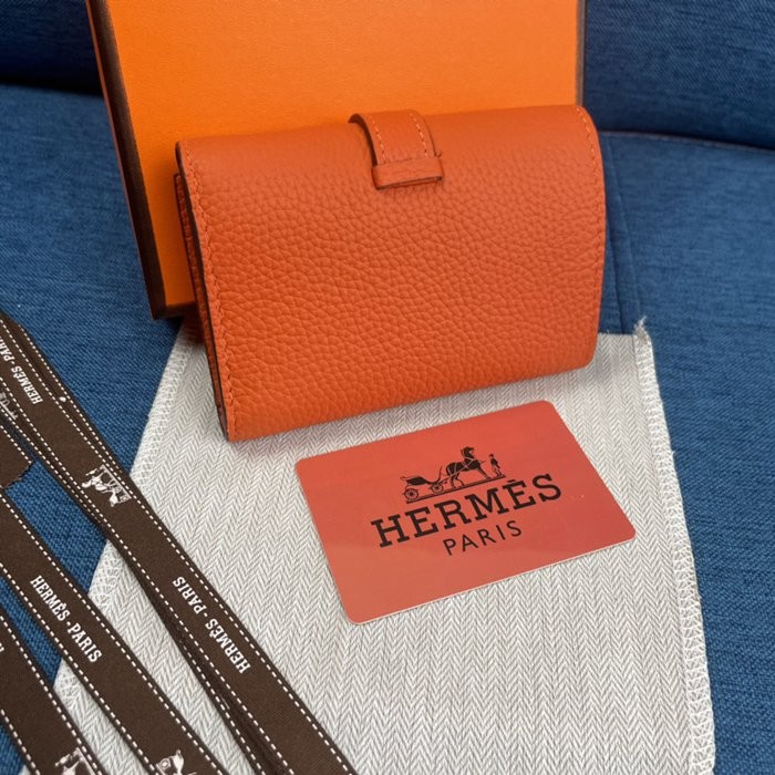 Hermes Togo 皮 橙色牛皮口袋三折錢夾 10*12CM-3