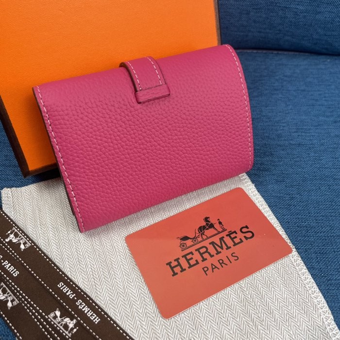 Hermes Togo 皮 玫紅色牛皮口袋三折錢夾 10*12CM-4