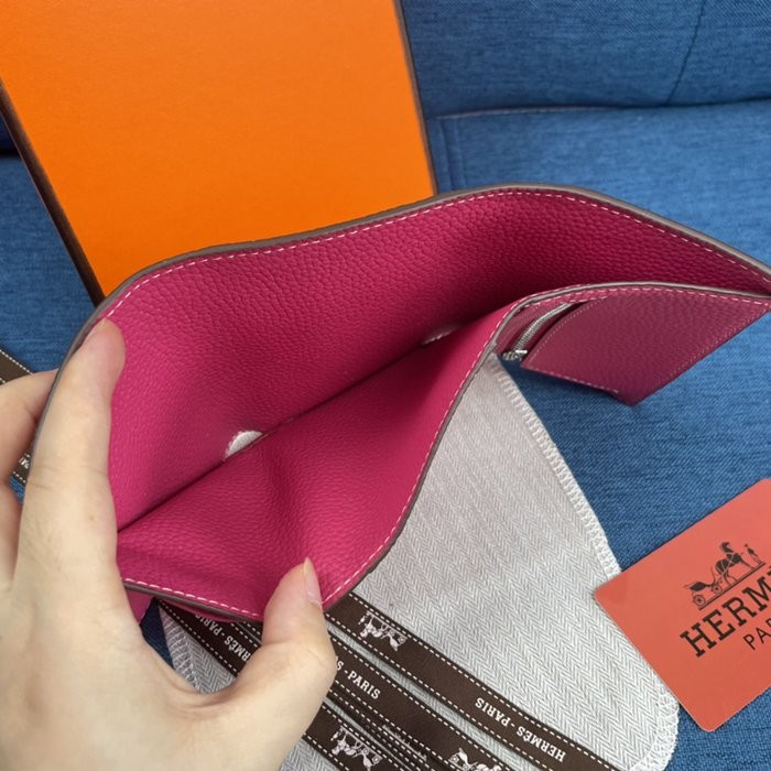 Hermes Togo 皮 玫紅色牛皮口袋三折錢夾 10*12CM-2