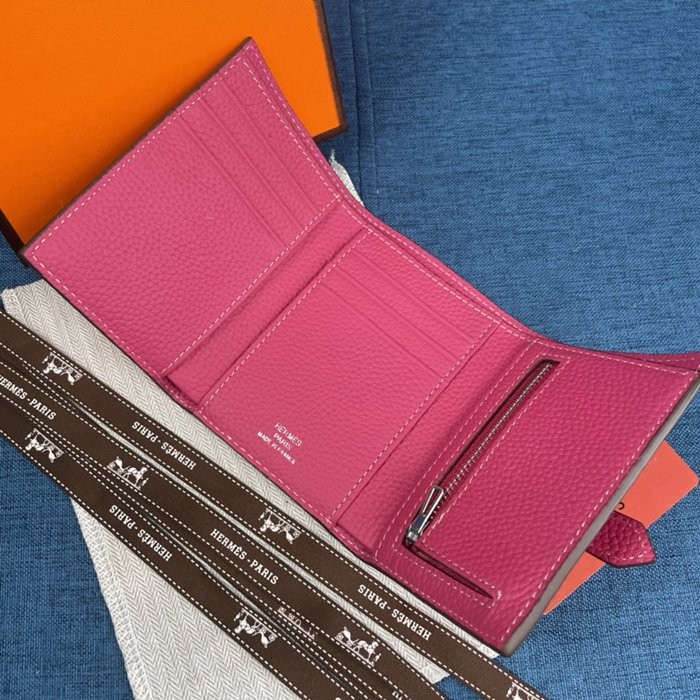 Hermes Togo 皮 玫紅色牛皮口袋三折錢夾 10*12CM-3