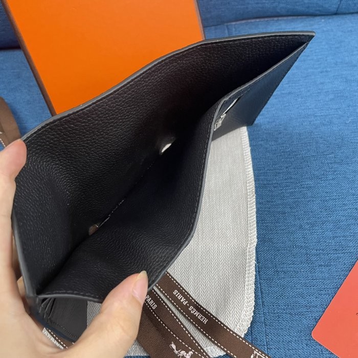Hermes Togo 皮 黑色牛皮口袋三折錢夾 10*12CM-2