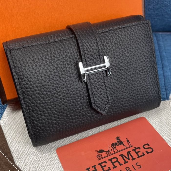 Hermes Togo 皮 黑色牛皮口袋三折錢夾 10*12CM