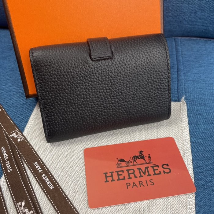 Hermes Togo 皮 黑色牛皮口袋三折錢夾 10*12CM-4