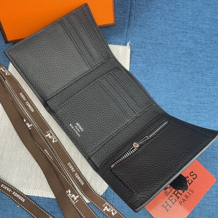 Hermes Togo 皮 黑色牛皮口袋三折錢夾 10*12CM-3