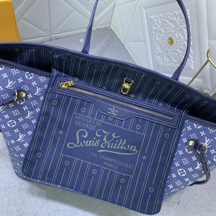 M40995 Neverfull 藍色 丹寧牛仔帆布 束口包 32x29x17cm-2
