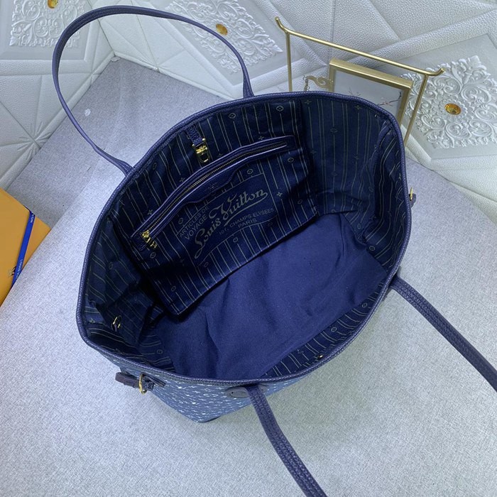 M40995 Neverfull 藍色 丹寧牛仔帆布 束口包 32x29x17cm-3