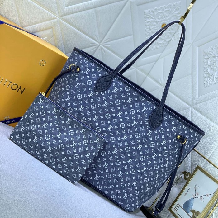 M40995 Neverfull 藍色 丹寧牛仔帆布 束口包 32x29x17cm-4