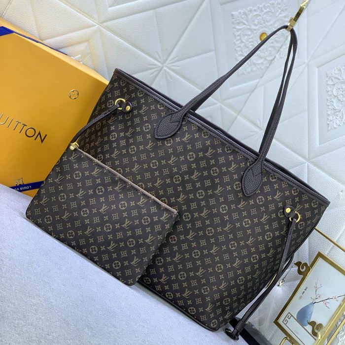 M40995 Neverfull 咖啡色丹寧牛仔帆布 束口包 32x29x17cm-2
