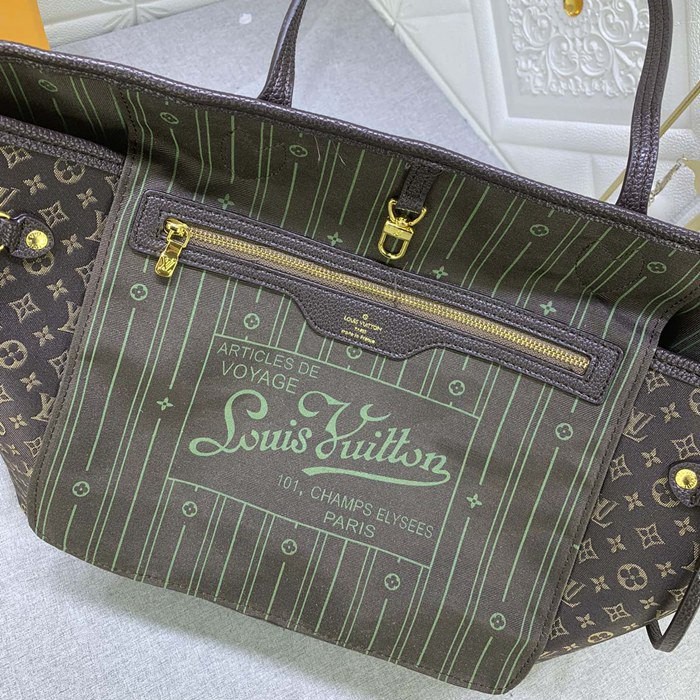 M40995 Neverfull 咖啡色丹寧牛仔帆布 束口包 32x29x17cm-3