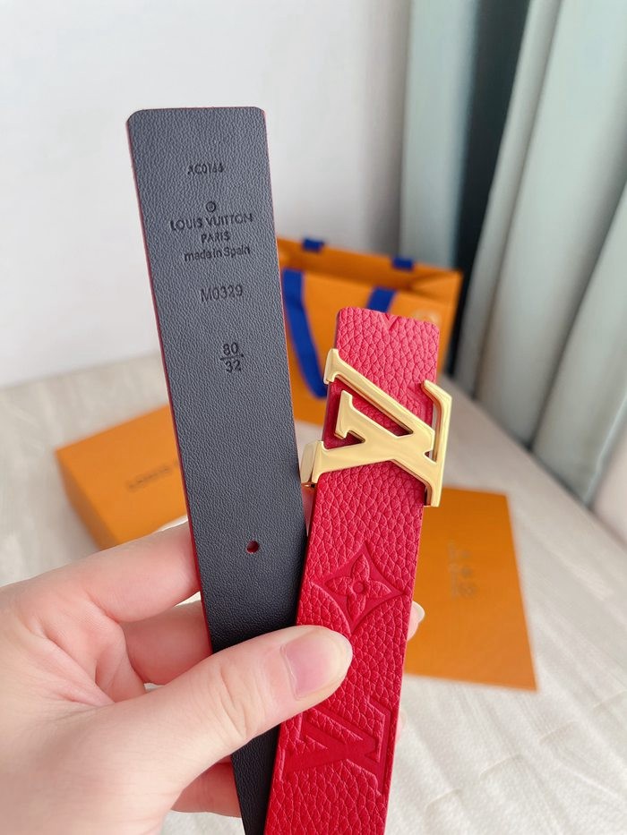 LV 原單字母扣皮帶 紅色雙面頭層牛皮 寬3CM-3