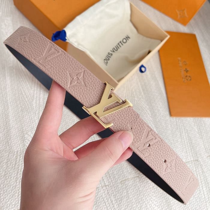 LV 原單字母扣皮帶 粉色雙面頭層牛皮 寬3CM