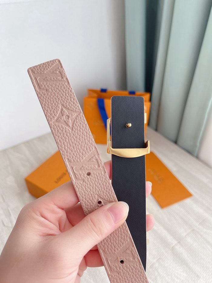 LV 原單字母扣皮帶 粉色雙面頭層牛皮 寬3CM-3