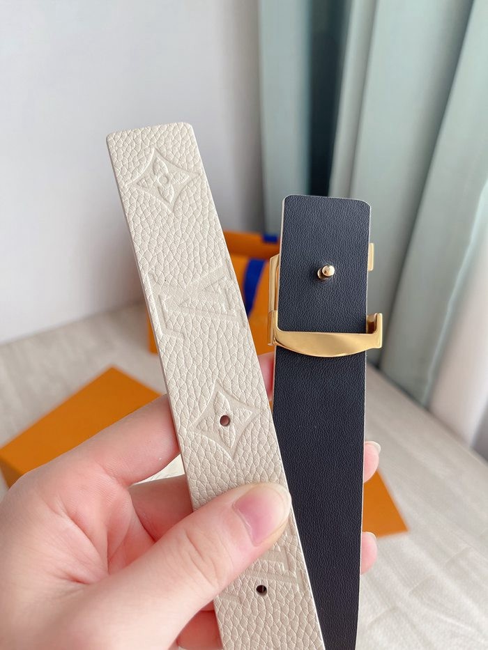 LV 原單字母扣皮帶 白色雙面頭層牛皮 寬3CM-3
