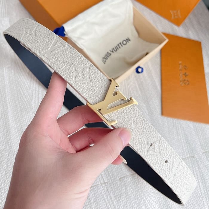 LV 原單字母扣皮帶 白色雙面頭層牛皮 寬3CM