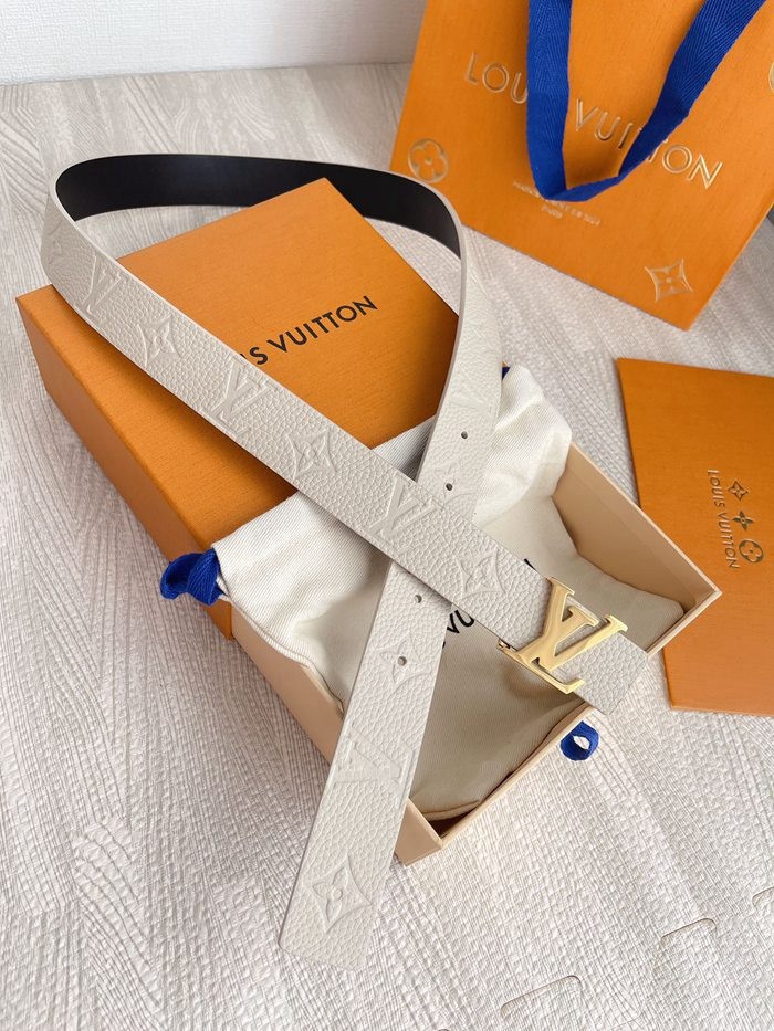 LV 原單字母扣皮帶 白色雙面頭層牛皮 寬3CM-2