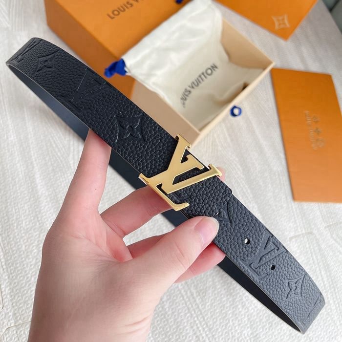 LV 原單字母扣皮帶 黑色雙面頭層牛皮 寬3CM
